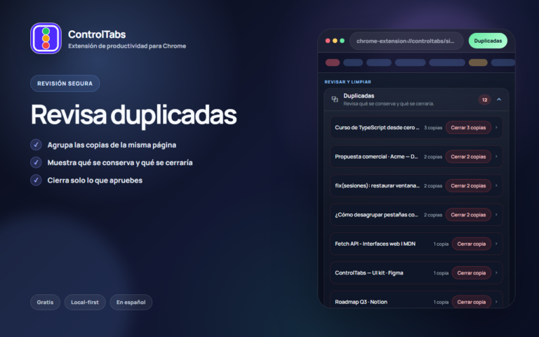 Panel de ControlTabs con las pestañas duplicadas y un botón para cerrar las copias de cada una