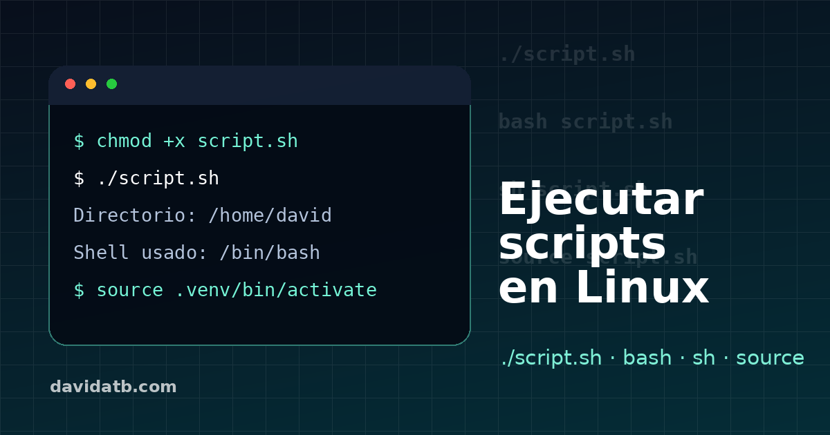 Cómo ejecutar scripts en Linux: ./script.sh, bash script.sh, sh script.sh y source