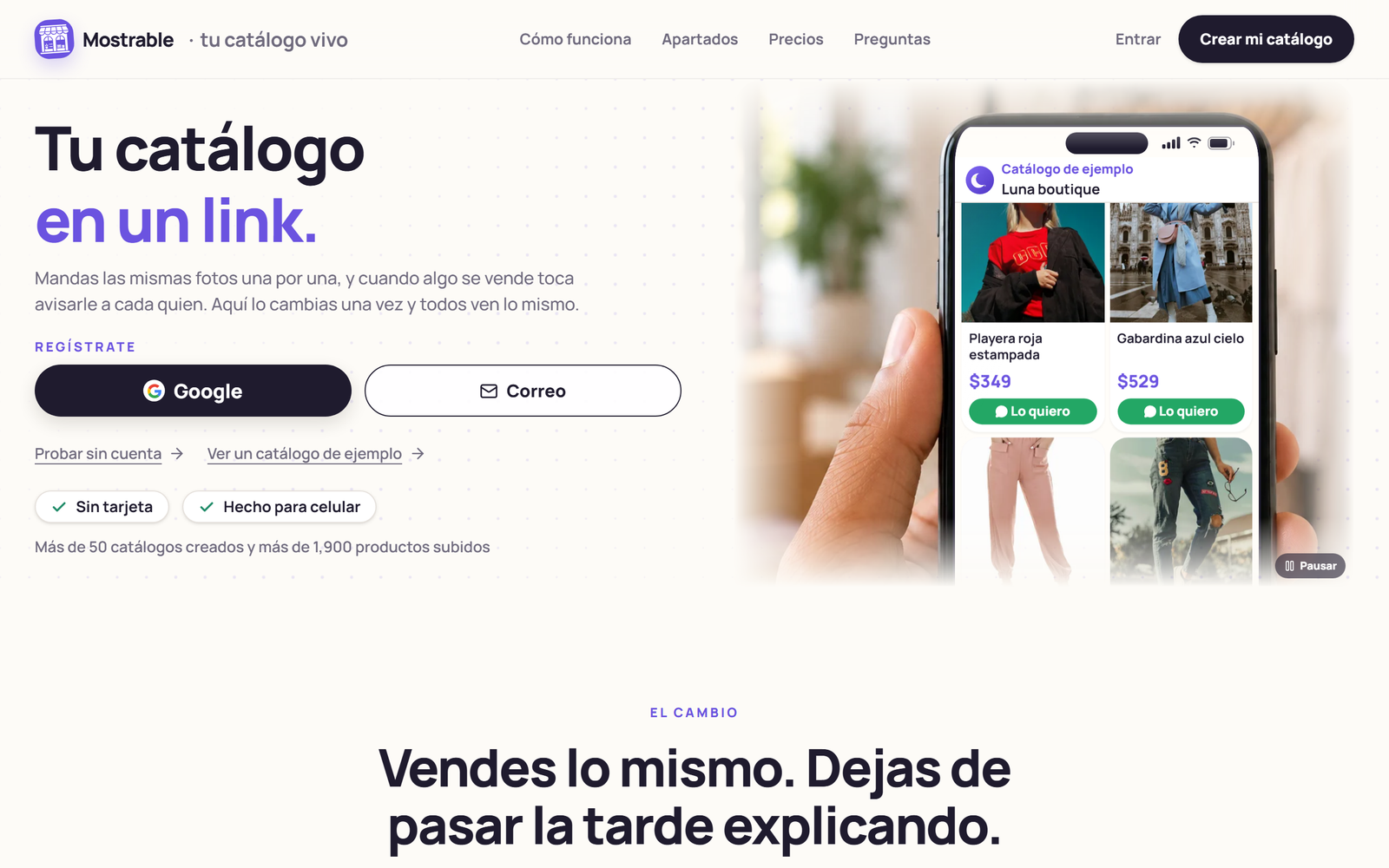 Mostrable: el catálogo en un link que hice para quien vende
