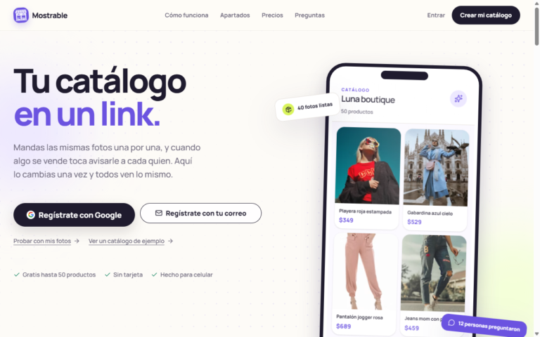 Portada de mostrable.com: catalogo digital para vender por WhatsApp